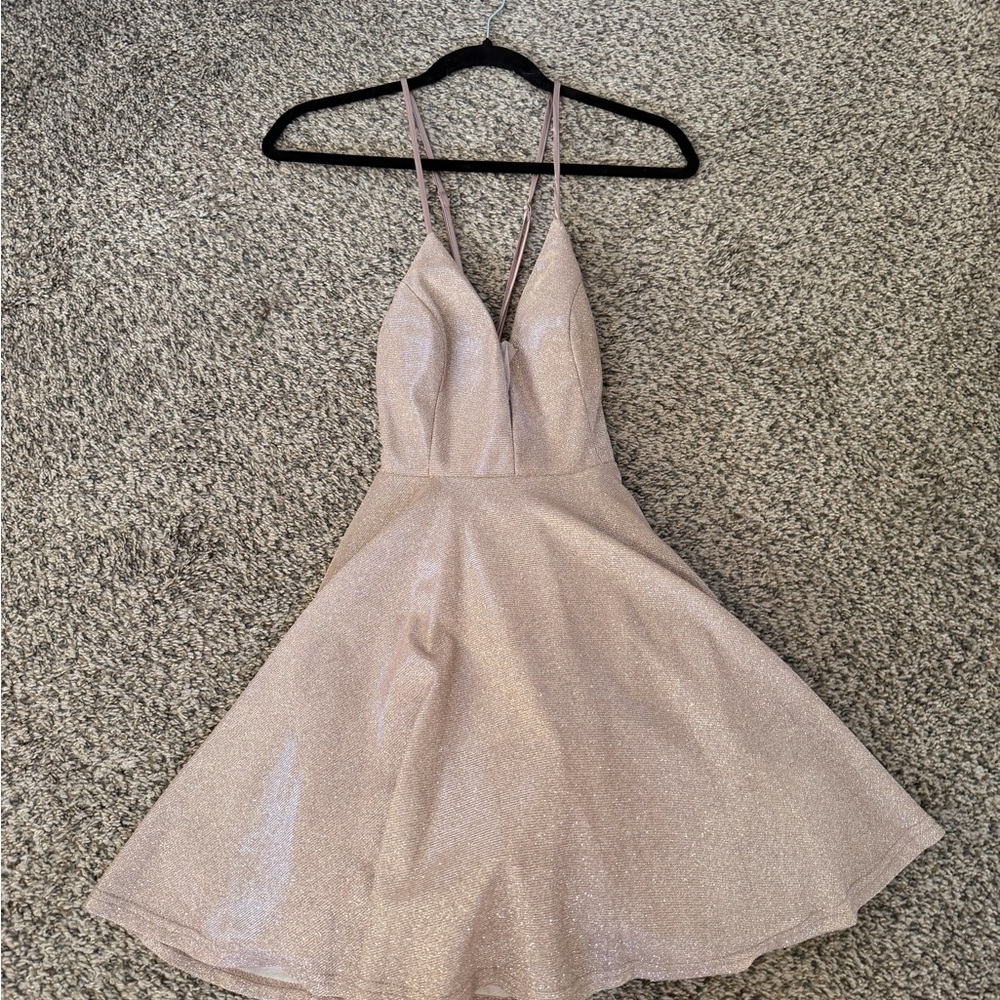 Lulu's Shimmering Cream Mini Dress